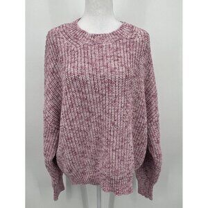 J Crew Womens Sweater Marled Space Dye Pink Crewneck Sz XL Chunky Cotton Blend